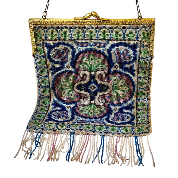 Vintage Beaded Fringed Purse Handbag Kiss Lock Hinged Chain Strap DAMAGED - Picture 4 of 15